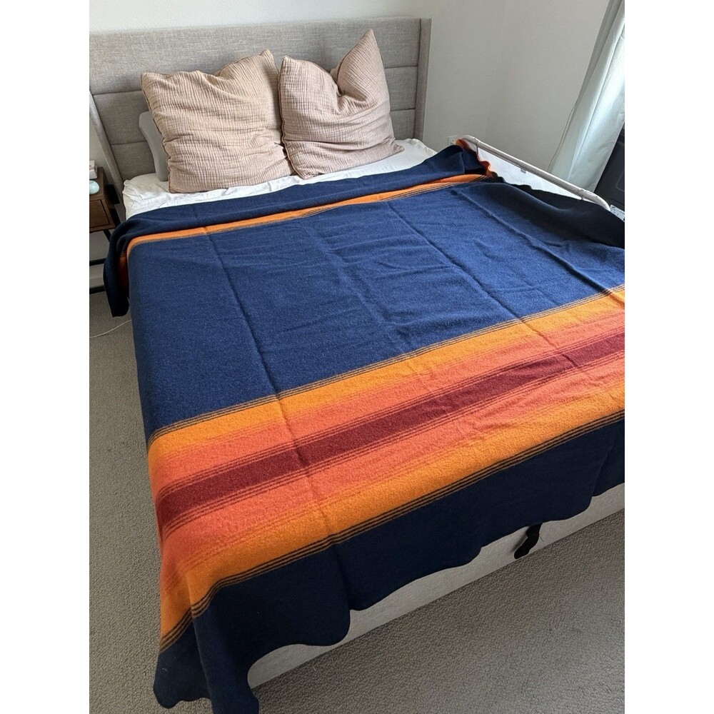 Pendleton Grand Canyon Park Wool Blanket Navy Orange Made USA full/queen